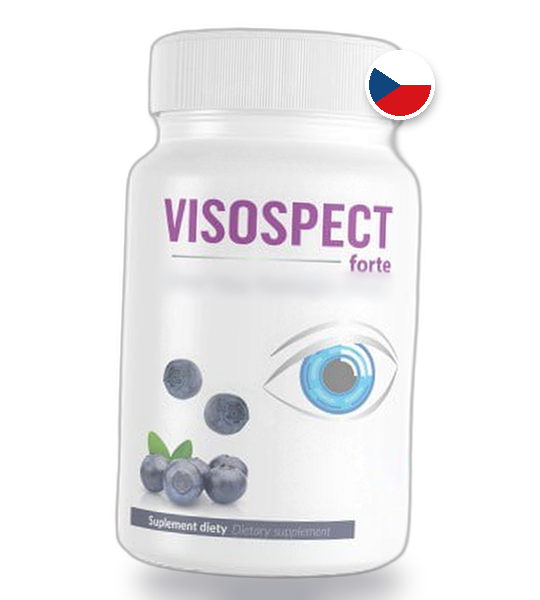 Lahvička Visospect Forte — render výrobce; heslo z etikety rozmazané