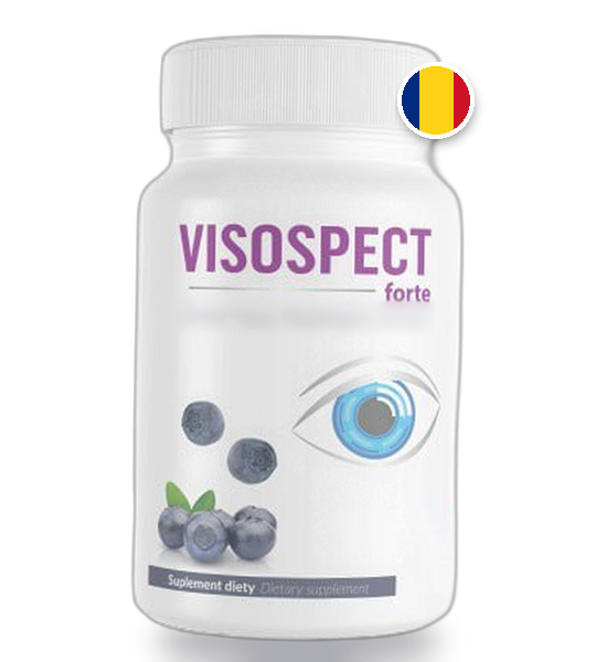 Flacon Visospect Forte — randare a producătorului; sloganul de pe etichetă este blurat